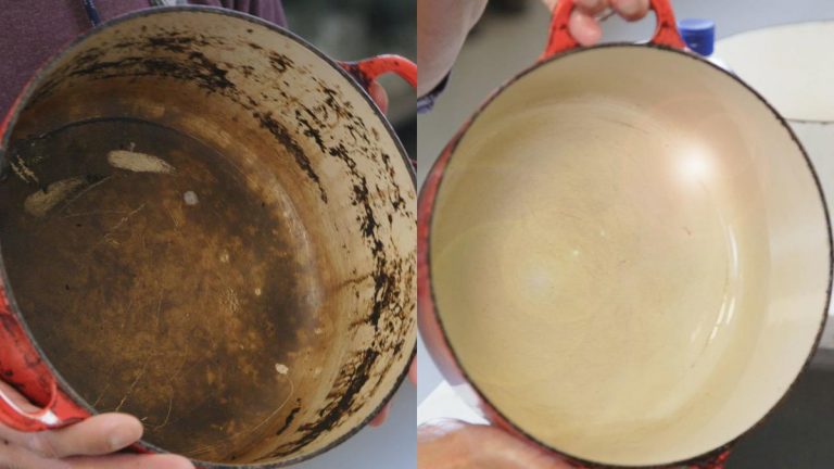 No-Scrub, No-Soak Method To Clean Burnt-On Food Residues From Enamel Cookware